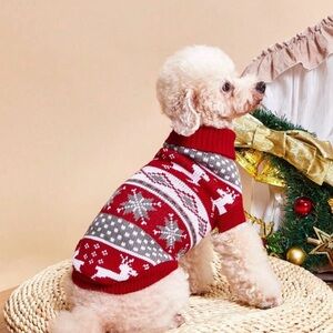 Red and Gray Reindeer Dog Sweater
